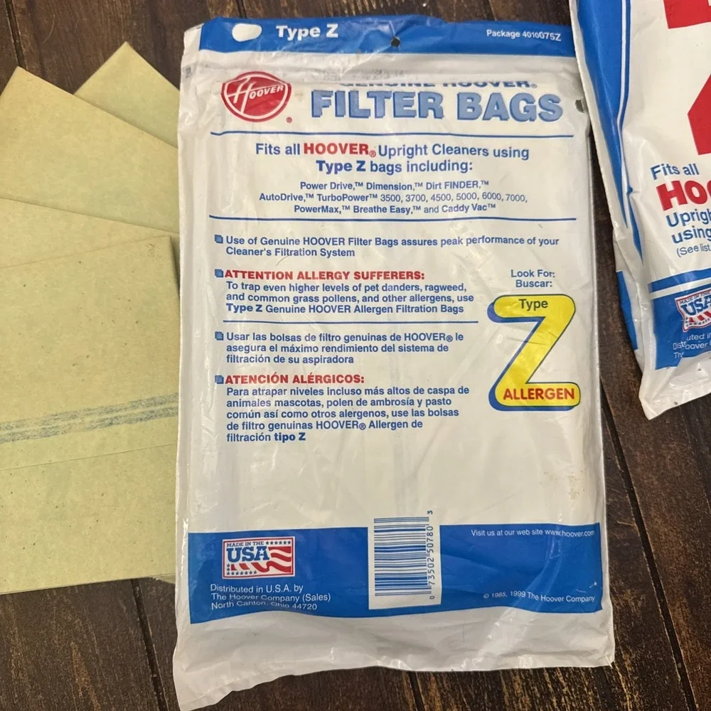 Genuine HOOVER TYPE Z Vacuum Cleaner Bags 4010075Z,‎ 2 Pack 3 And 4 Loose = 10
